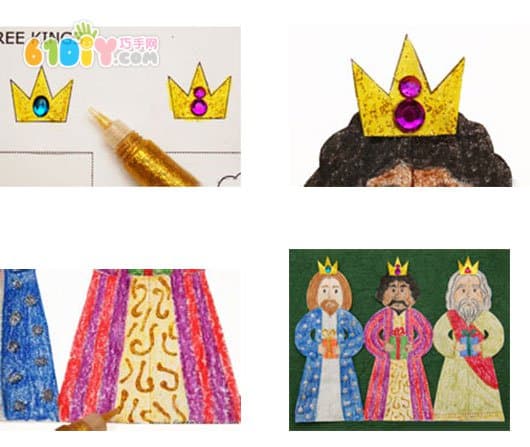 Three kings cut paper coloring handmade