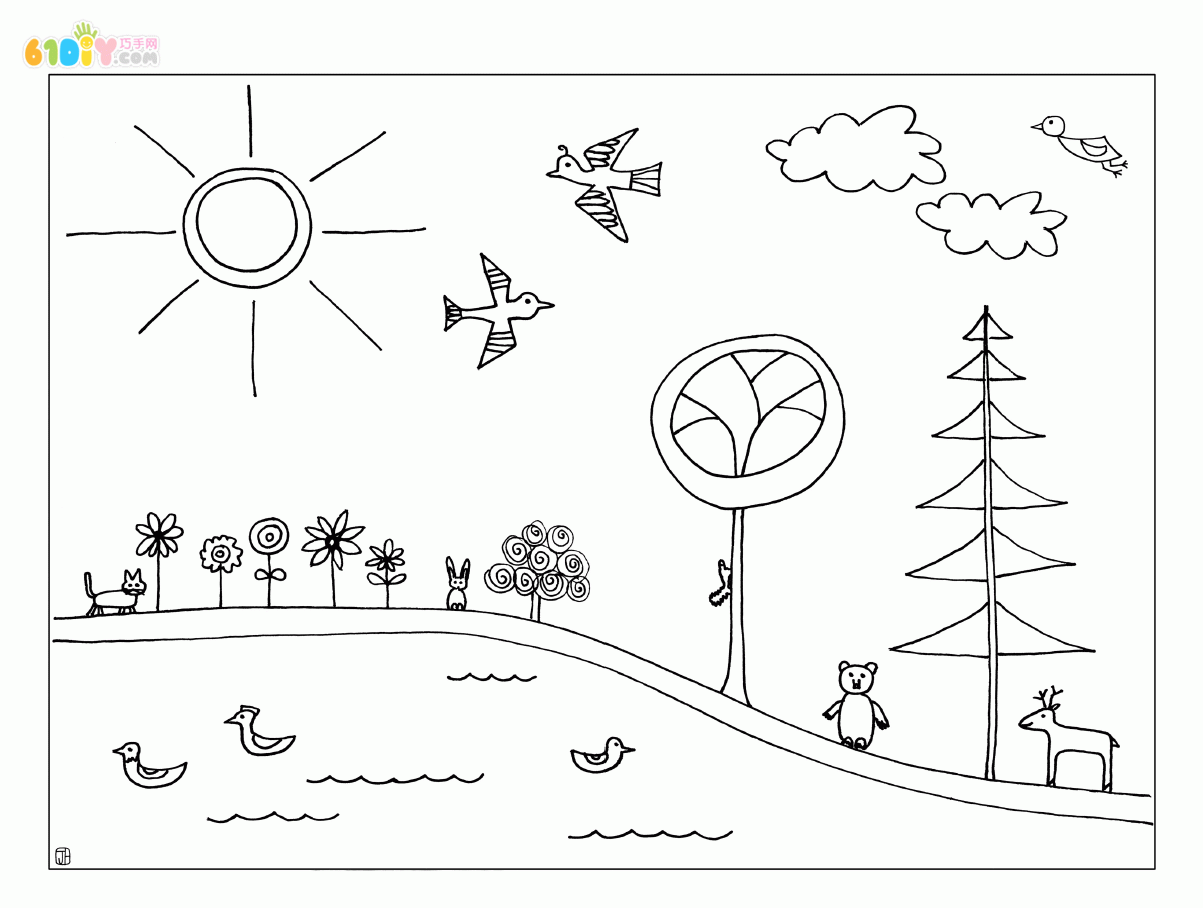 Children's coloring map, beautiful spring is coming