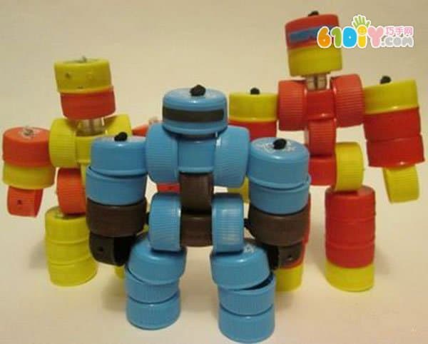 Plastic bottle cap changing robot toy