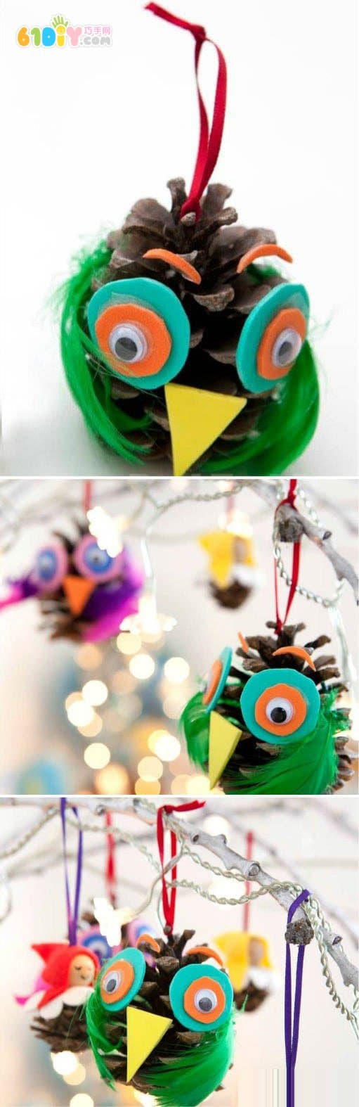 Cute pine cone owl handmade ornaments