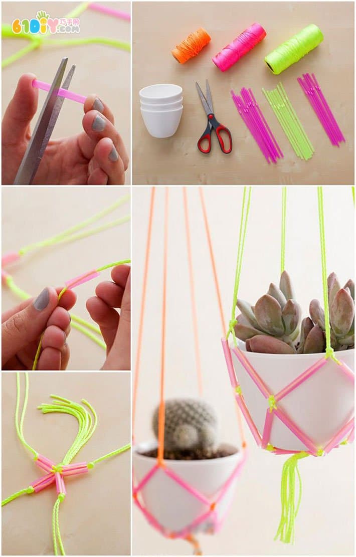The straw is changed by hand. The beautiful hanging basket