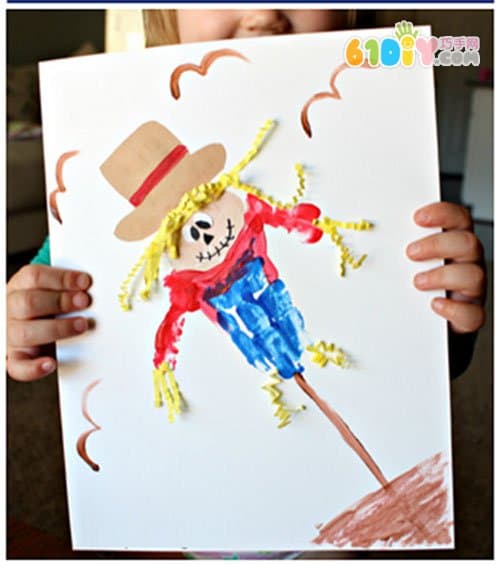 Children's fun painting, hand print, scarecrow