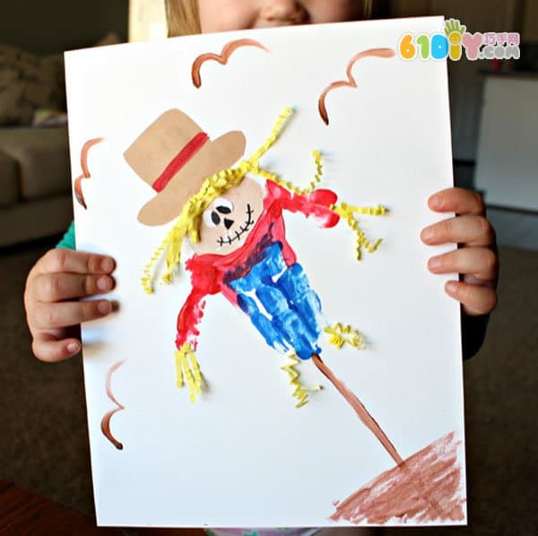 Children's fun painting, hand print, scarecrow