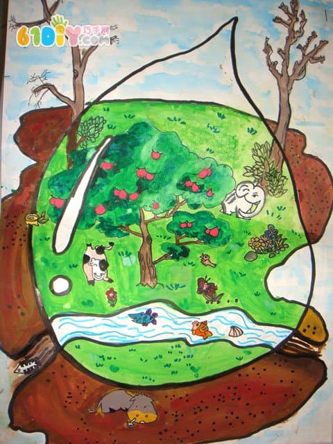 Water conservation theme children's painting pictures