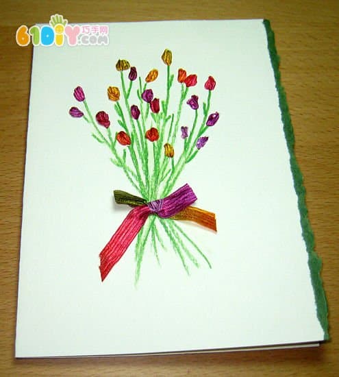 Children's handmade Thanksgiving ribbon bouquet card making