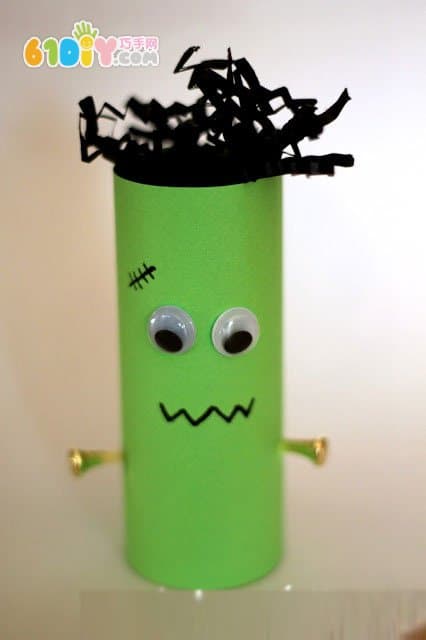 Halloween children's handmade roll paper core making green monster