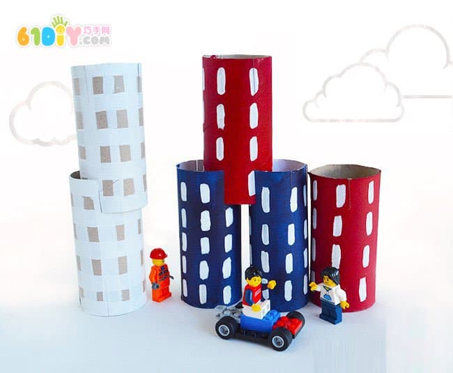 Children's creative hand roll paper tube making urban high-rise