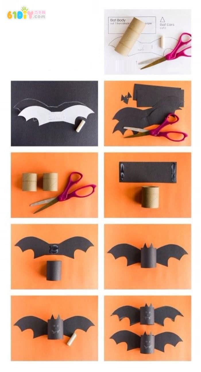 Roll paper core for handmade Halloween bat DIY