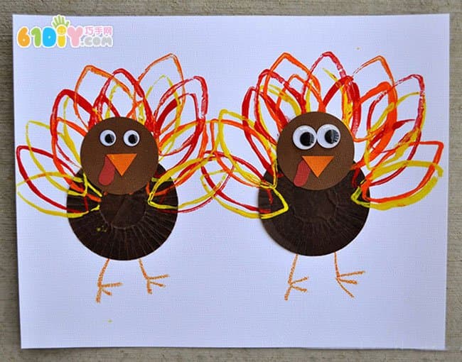 Children's paper tube handmade cute thanksgiving turkey stickers