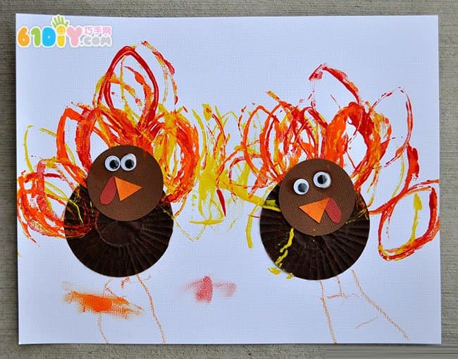 Children's paper tube handmade cute thanksgiving turkey stickers