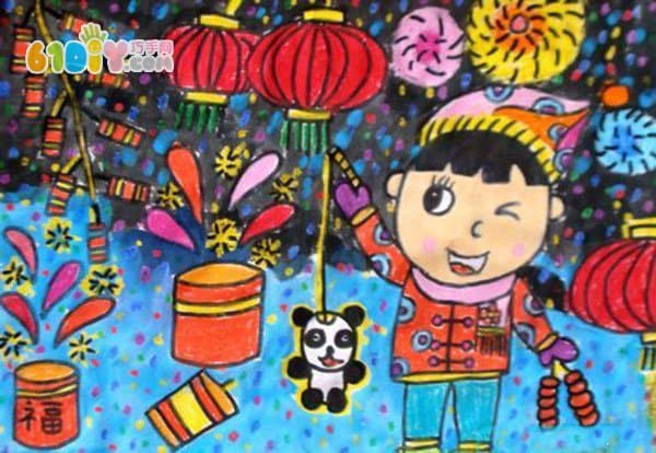 Children's new year paintings, fireworks, firecrackers