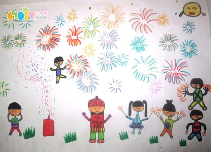 Children's new year paintings, fireworks, firecrackers
