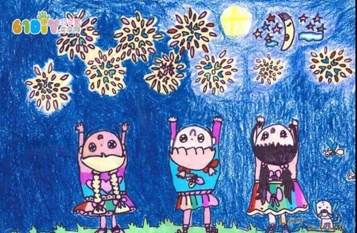 Children's new year paintings, fireworks, firecrackers