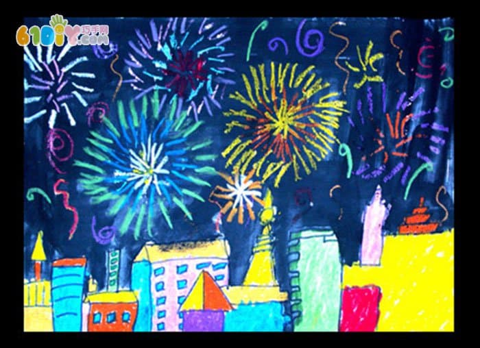 Children's new year paintings, fireworks, firecrackers