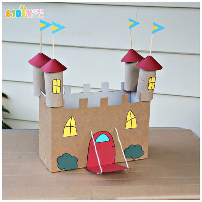 Children's handmade waste carton paper tube making castle