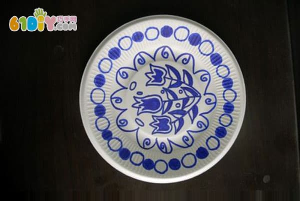Children's handmade paper bowl paper plate blue and white porcelain works