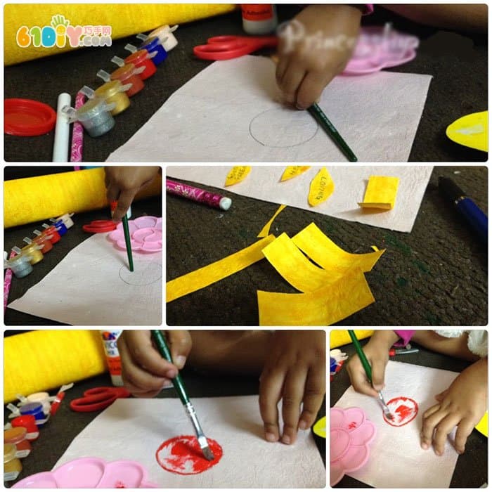 Children making the 38th Women's Day Flower Card