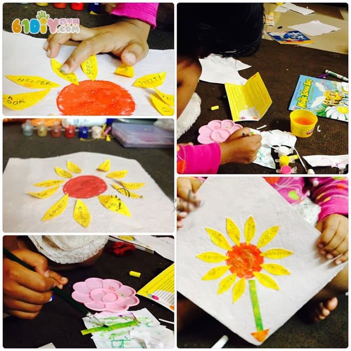 Children making the 38th Women's Day Flower Card