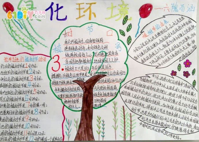 Primary school tree planting festival handwritten newspaper works