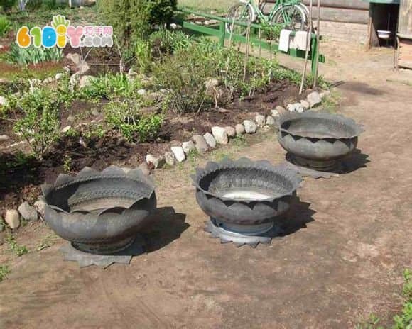 Making large flower pots from old tires