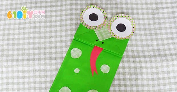 Children's handmade paper bag frog hand puppet