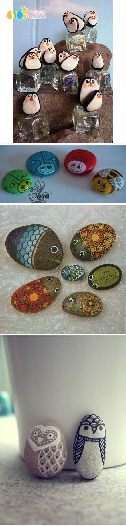 a variety of stone paintings