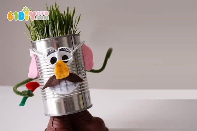 Canned container waste making Mr. Potted