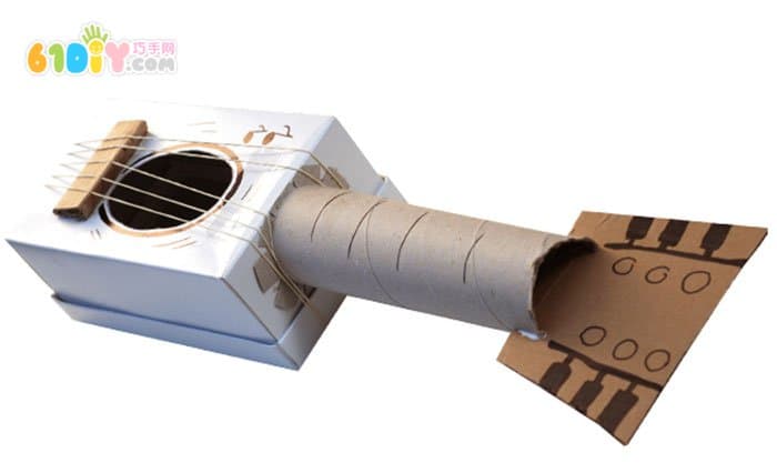 Children's creative DIY waste carton paper tube making guitar