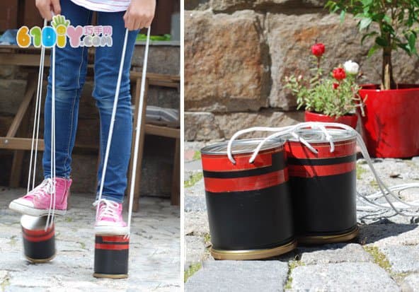 Milk powder cans waste making stilt toys