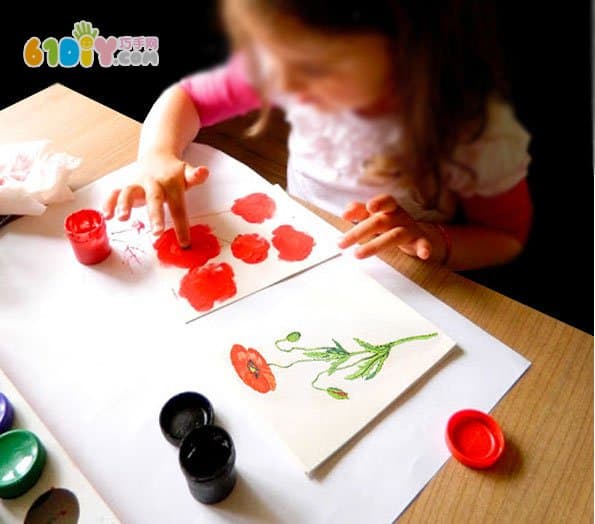 Finger painting a variety of flower plants