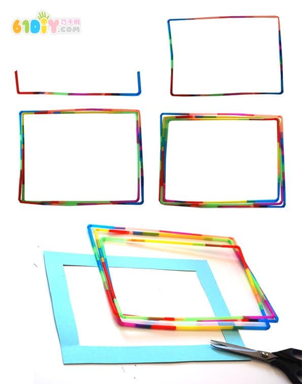 Children's creative production of colorful straw photo frames