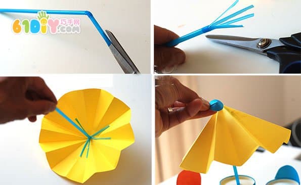 Children's creative handmade tables and chairs and beach umbrellas