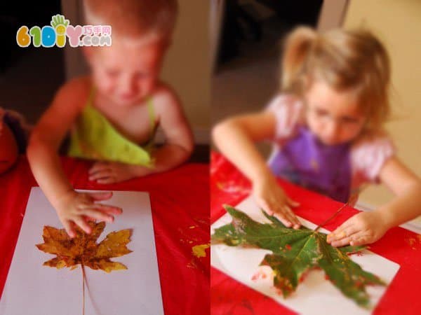 Kindergarten autumn handwork beautiful leaf print