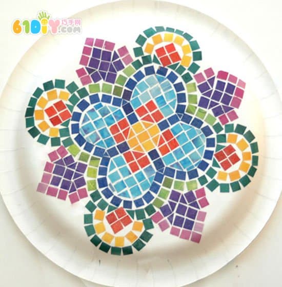 Handmade beautiful mosaic collage on paper tray