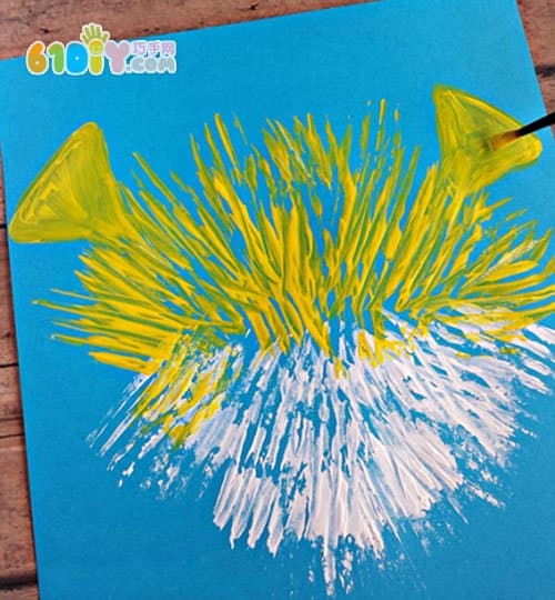 Children creative fork painting cute puffer fish