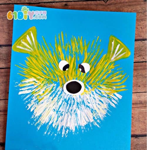 Children creative fork painting cute puffer fish