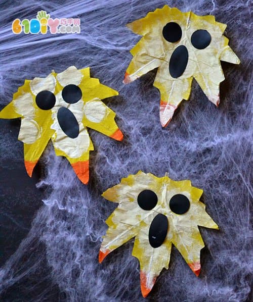 Handmade Halloween Ghost Ornaments with Leaves