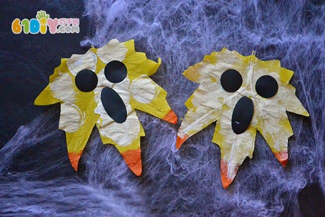 Handmade Halloween Ghost Ornaments with Leaves