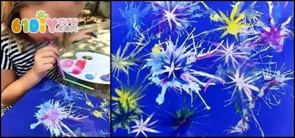 National Day DIY production Blowing straw painting fireworks