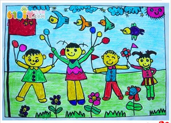 Children's drawing about celebrating National Day