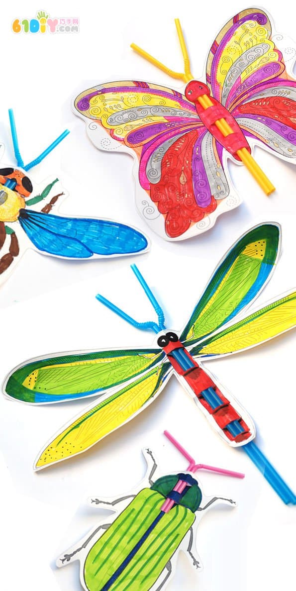 Children's small ideas Four insects handmade - butterflies, dragonflies, flies, beetles