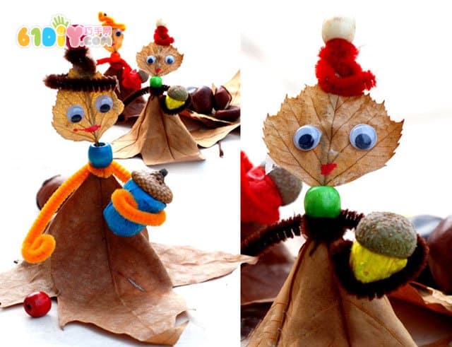 Children's creative DIY leaves making stereo villain