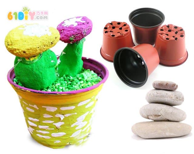 Children's creative handmade cobblestone making cactus