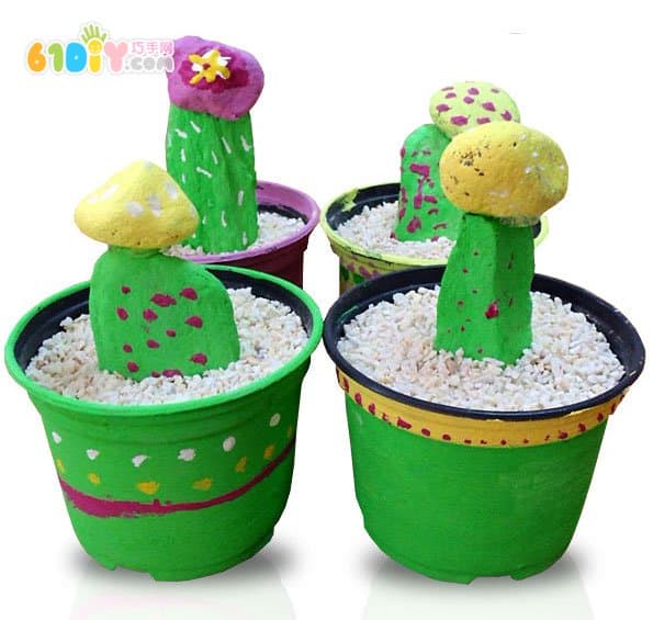 Children's creative handmade cobblestone making cactus