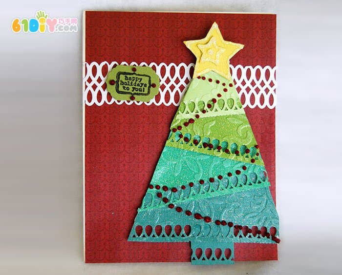 Christmas making christmas tree greeting card