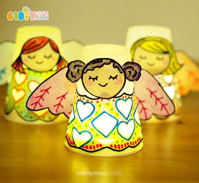 Paper cup making cute angel little girl