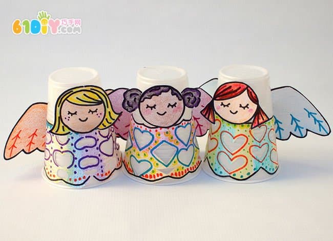 Paper cup making cute angel little girl