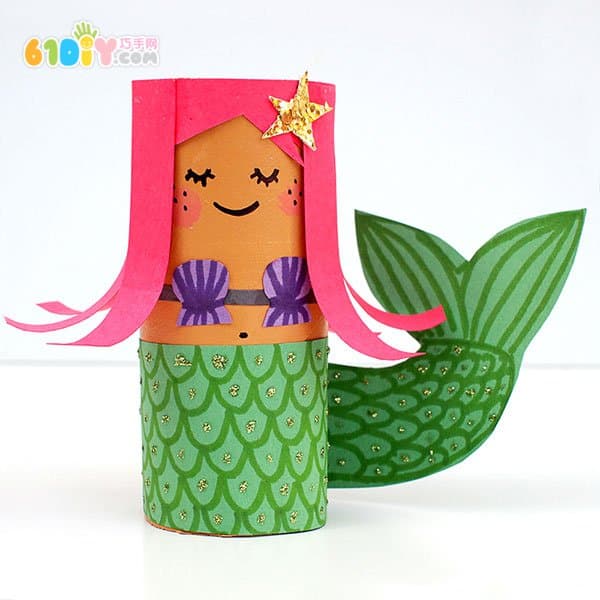 Roll paper tube creative change, grass skirt girl and mermaid