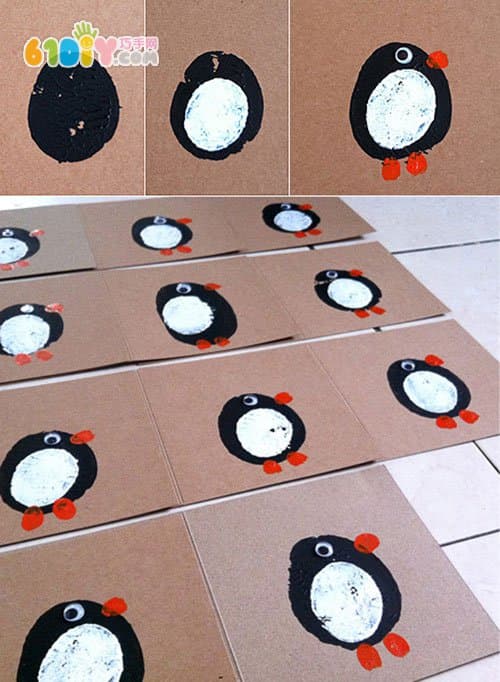 Make simple and cute fingerprint penguin cards