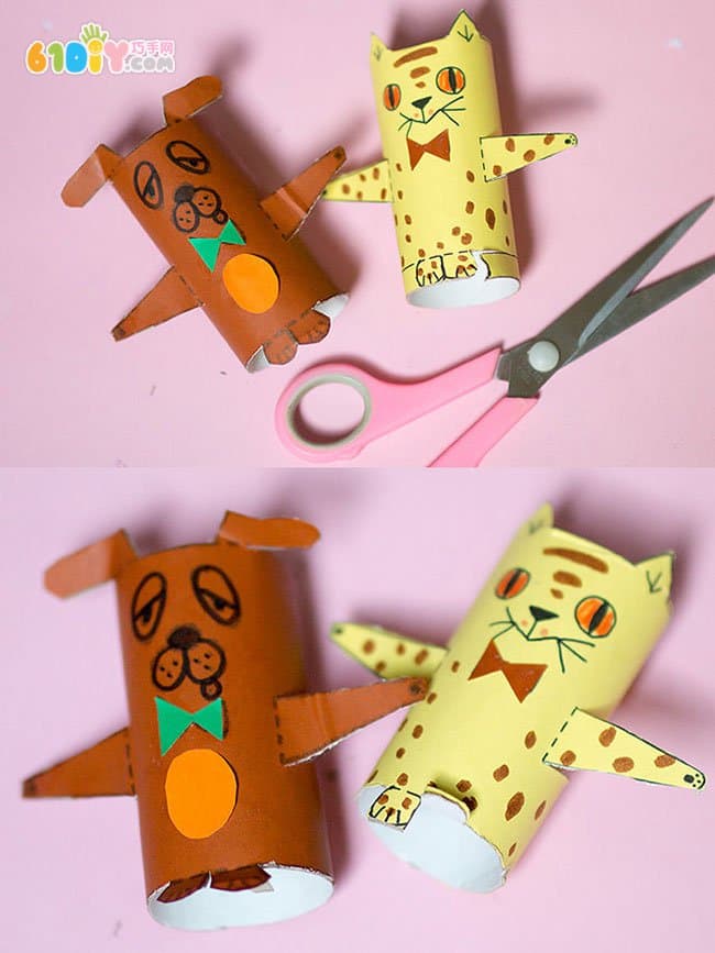 Children's handmade paper tubes for small people and small animals